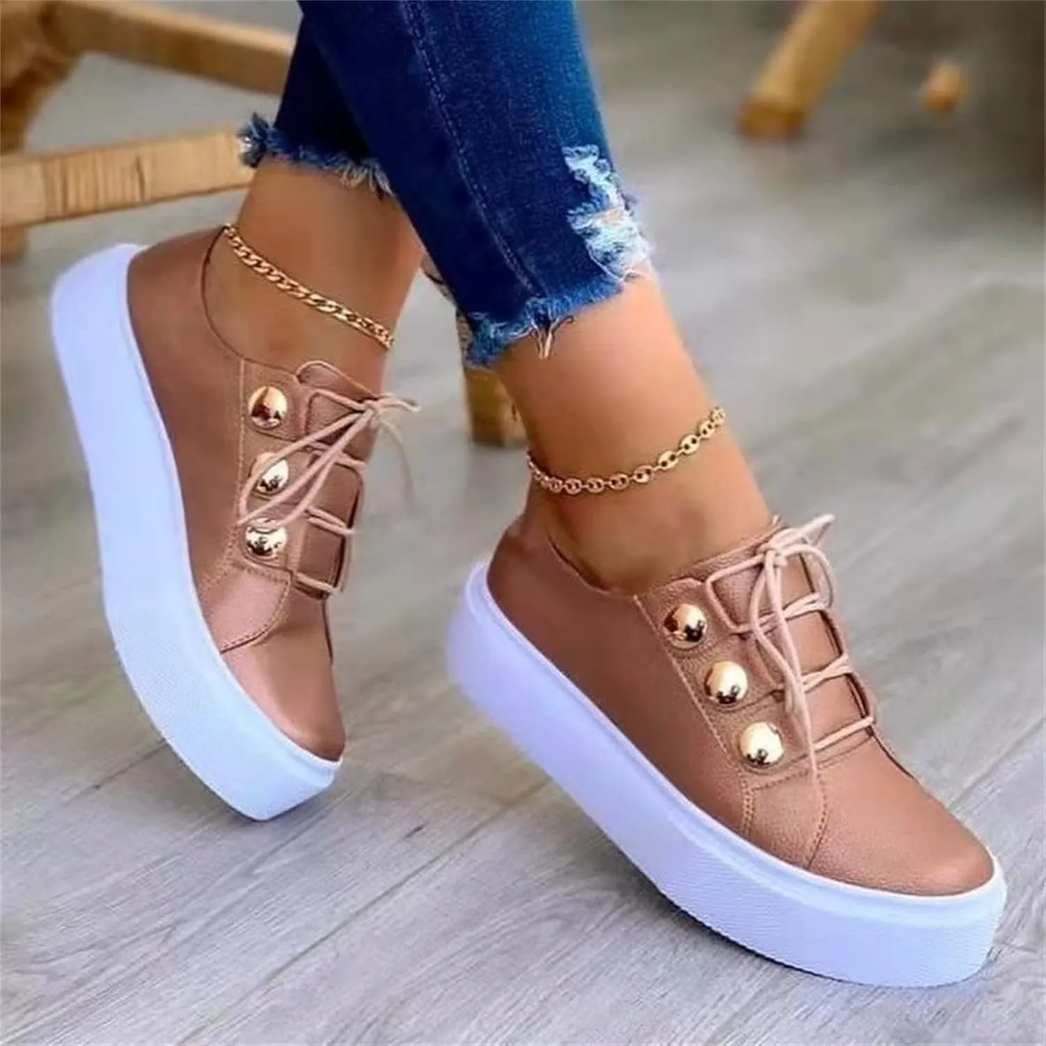 Ladmiple Womens Shoes Dressy Casual Loafers Slip On Walking Shoes Lace Up Comfortable Platform Fashion Leather Sneakers