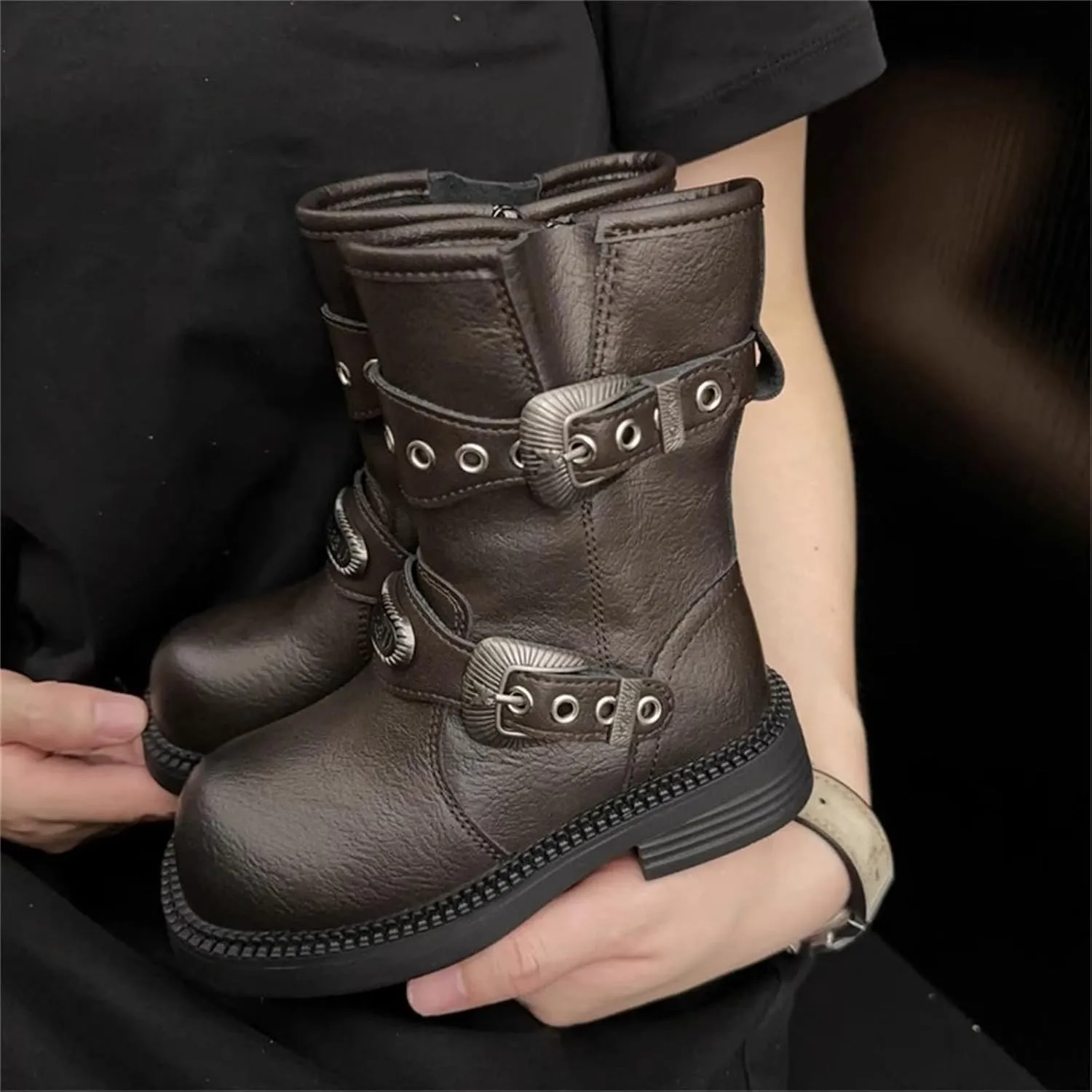 Leather aterproof Boots For Girls Kids Side Zipper Soft Sole ow Heel Shoes Little Kid Mid Length Cowboy Booties