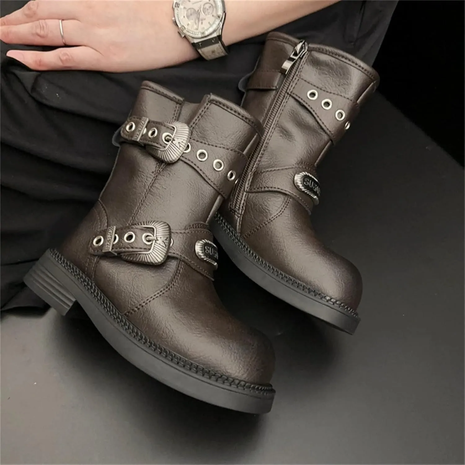 Leather aterproof Boots For Girls Kids Side Zipper Soft Sole ow Heel Shoes Little Kid Mid Length Cowboy Booties