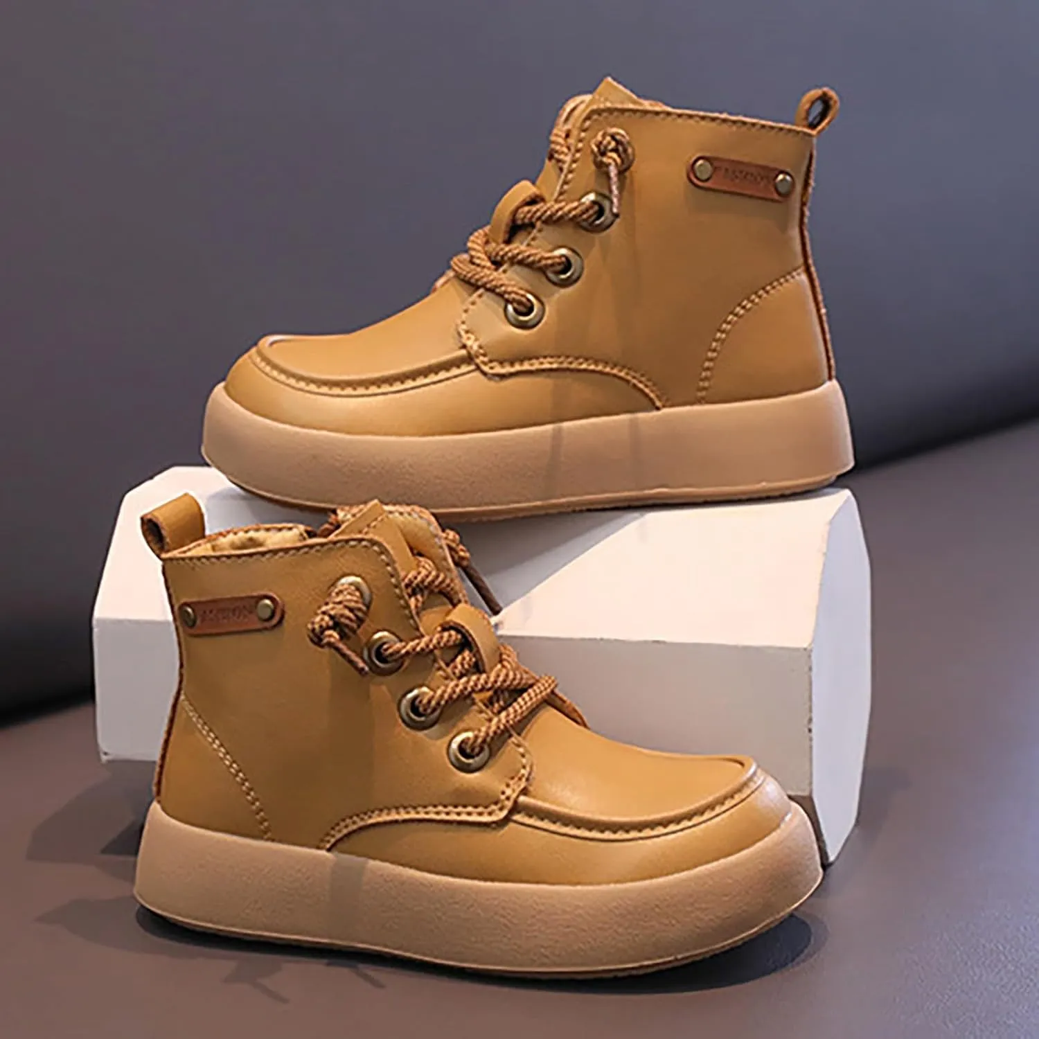 Leather Soft Snow Booties For Boys Kids Lace-Up Outdoor Sport Boots Shoes Fashion Casual aterproof Flat Shoes