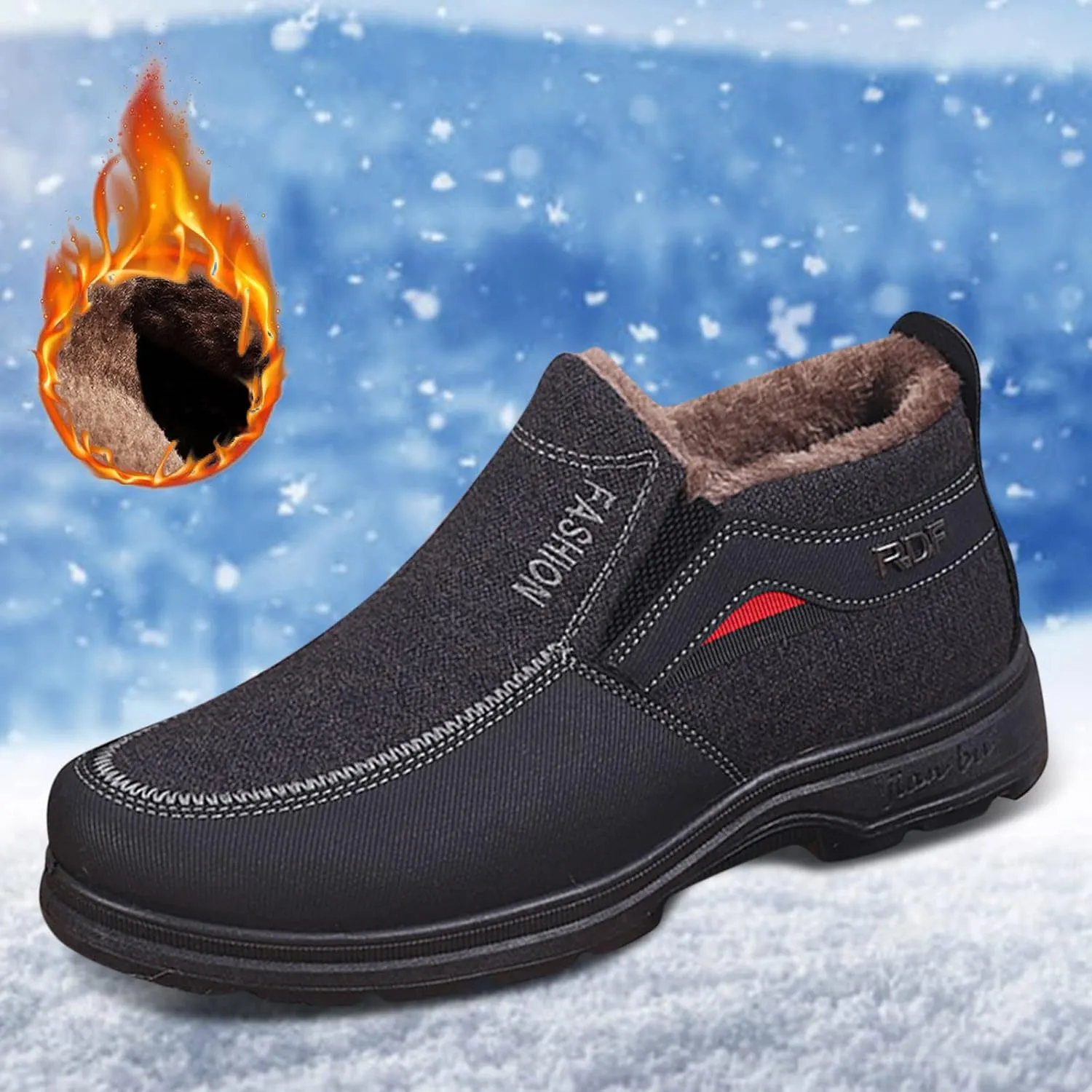 Leather Warm Fu Lined Slip On Snow Boots Winter Walking Shoes Low Top Anti-Slip Outdoor Ankle Boots Casual Shoes