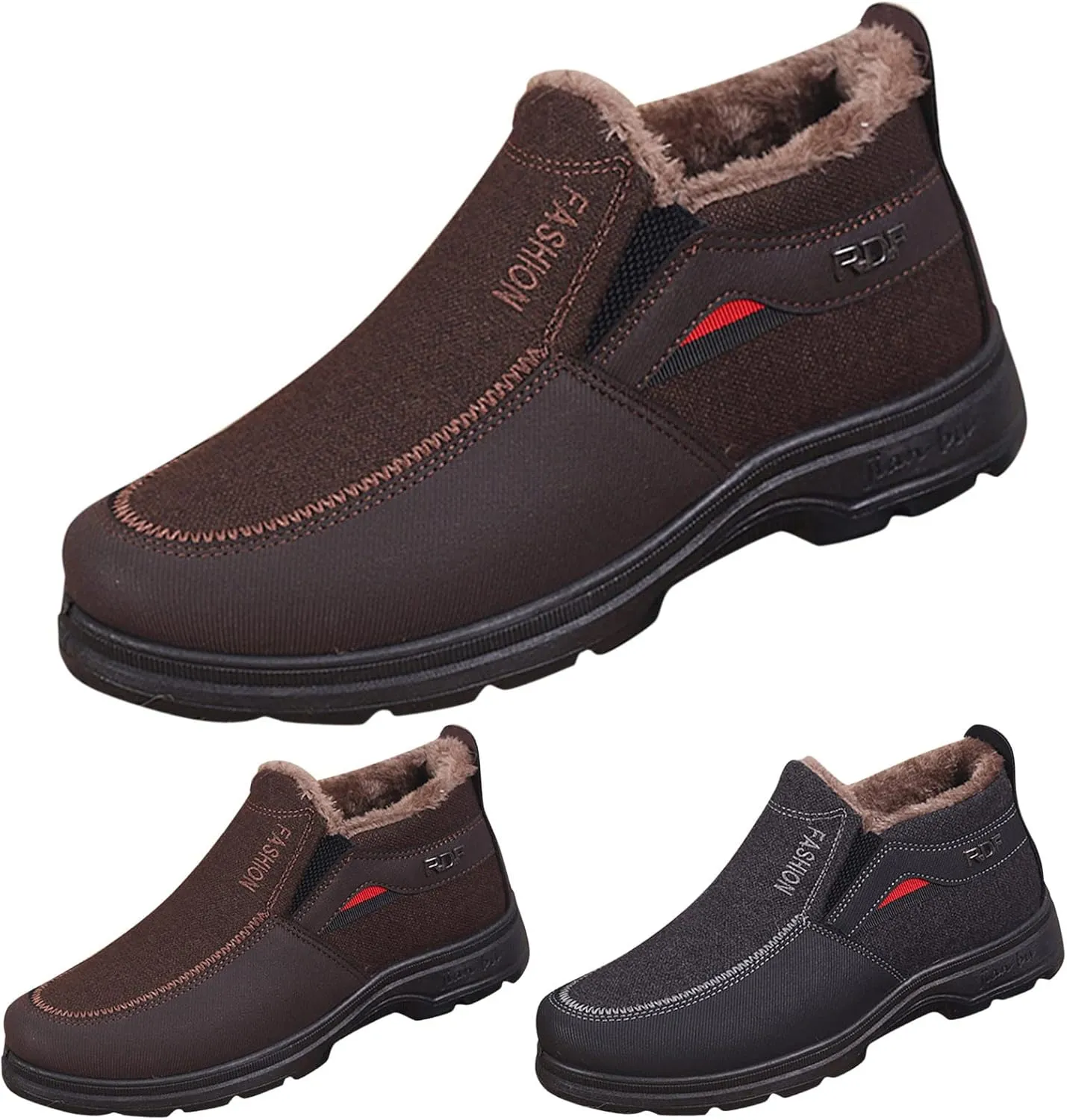 Leather Warm Fu Lined Slip On Snow Boots Winter Walking Shoes Low Top Anti-Slip Outdoor Ankle Boots Casual Shoes
