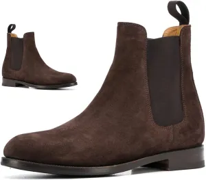 LEHOOR Women Chunky Low Heel Chelsea Ankle Boots Suede Round Toe Western Booties Slip On Comfortable 1.5 inch Flat Heel Chelsea Short Boots Elastic Office Ladies Casual Basic Dress Booties Winter Size 4-11 M US
