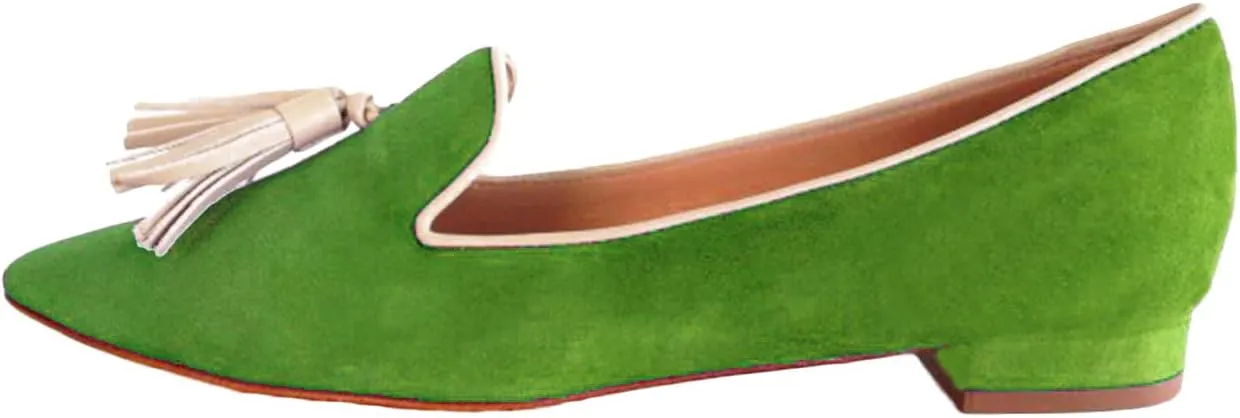 LEHOOR Women Pointed Toe Loafers Tassel Slip On Ballet Flats Suede Leather Summer Comfort Office Casual Dress Driver Loafers Closed Toe Flat Heels Pump Shoes Size 4-13 M US