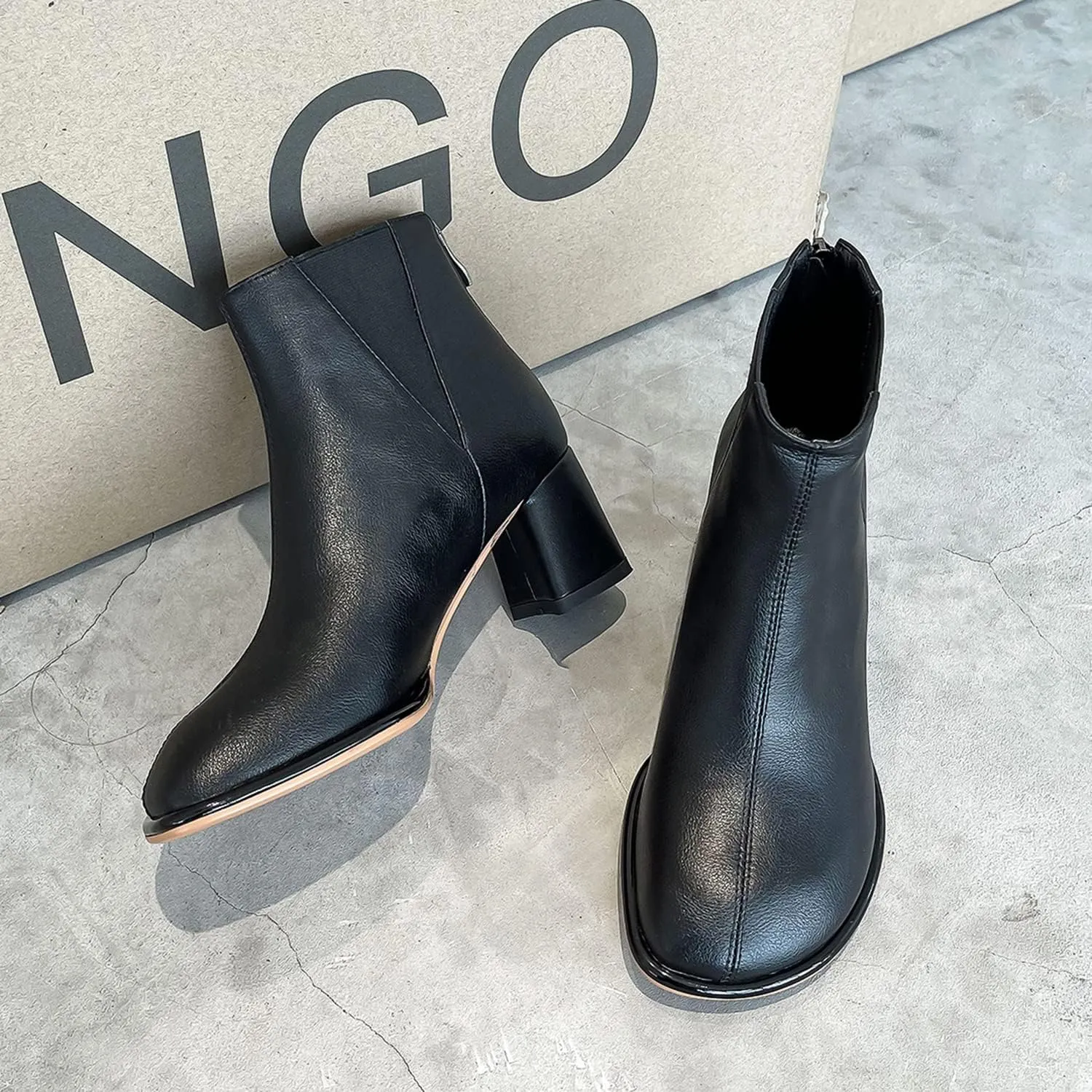 LEHOOR Womens Comfortable Low Chunky Block Heel Chelsea Boots Back Zipper Round Closed Toe Mid Thick Heels Elastic Chelsea Ankle Booties Matte Leather Zip Up Fall Winter Boots Dressy 4-11 M US