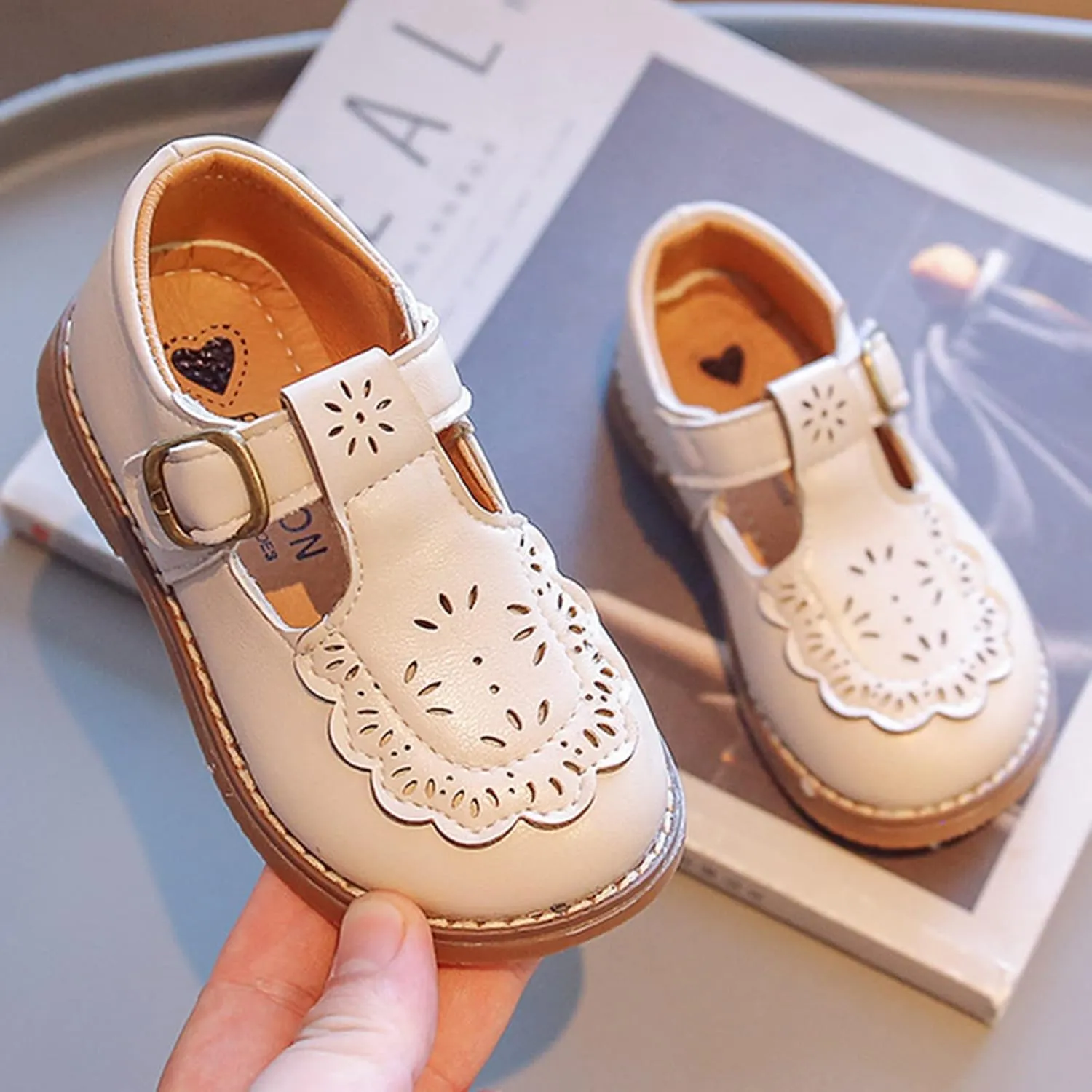 Little Kid Comfortable Sneakers Fashion Autumn Toddler Girls Casual Shoes Thick Sole Round Toe Buckle Dress Shoes