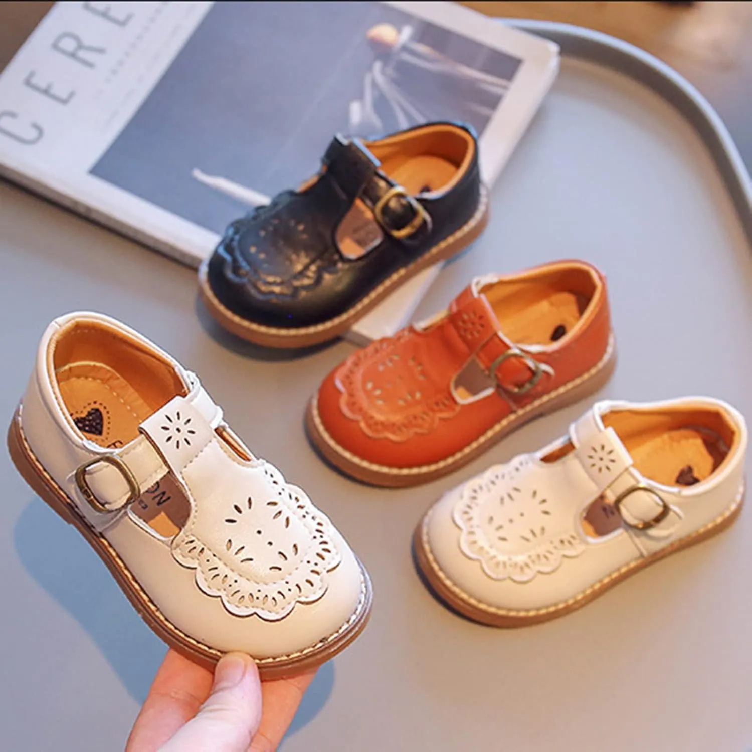 Little Kid Comfortable Sneakers Fashion Autumn Toddler Girls Casual Shoes Thick Sole Round Toe Buckle Dress Shoes