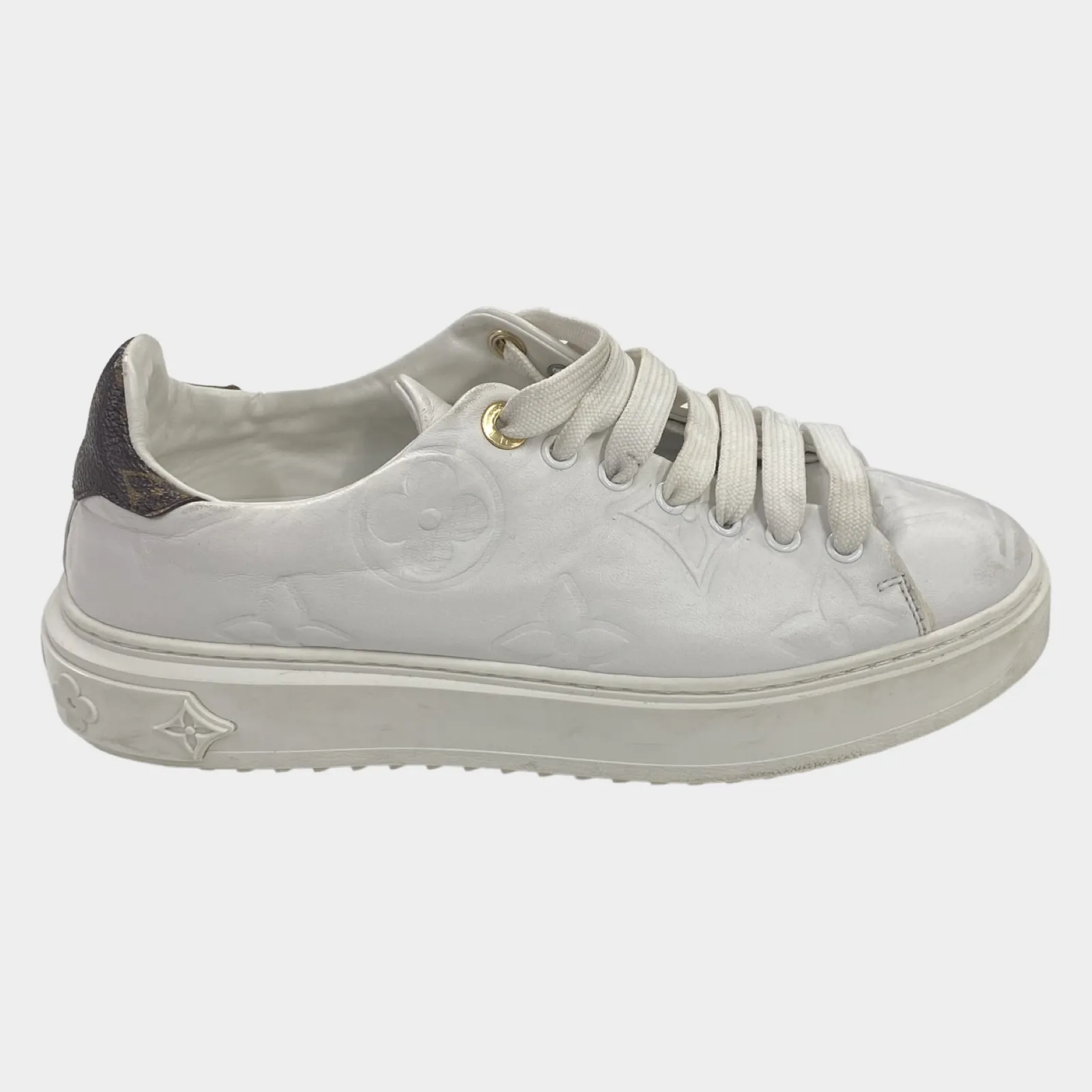 Louis Vuitton Women's White Leather Sneakers With Monogram Print