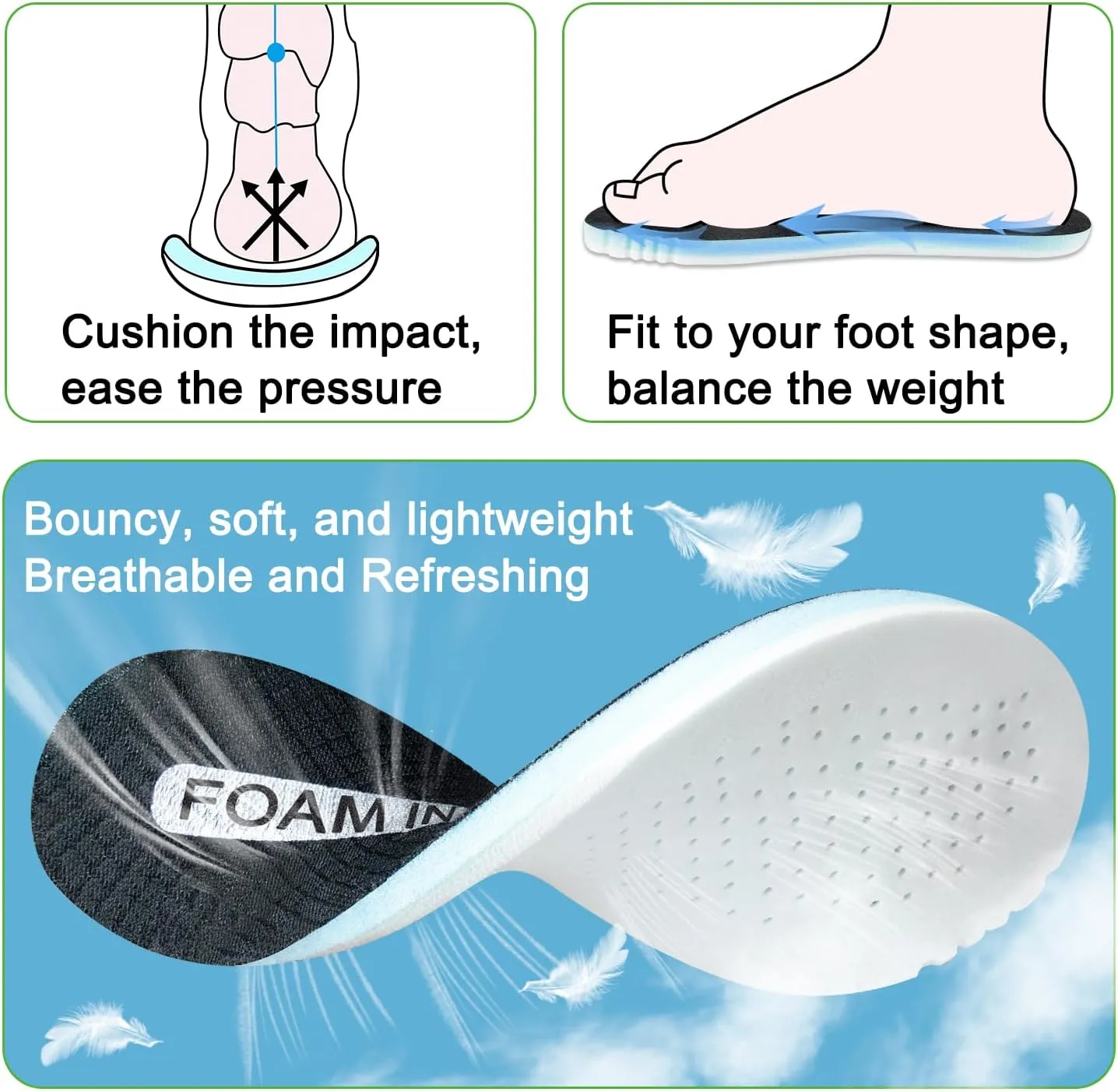 Memory Foam Insoles for Skechers Kids Slip Shoes, Replacement Children Insole Inserts for Sport Sneakers Boots Foot Comfort(Size:US Little Kids 1.5-EU33)