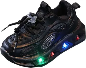 Memory Foam Light Up Sneaker for Toddler Baby Boys Girls Mesh Lace-Up Breathable Led First Walking Sport Shoes Non Slip