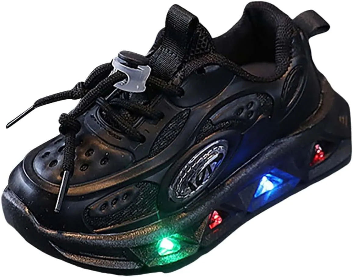 Memory Foam Light Up Sneaker for Toddler Baby Boys Girls Mesh Lace-Up Breathable Led First Walking Sport Shoes Non Slip
