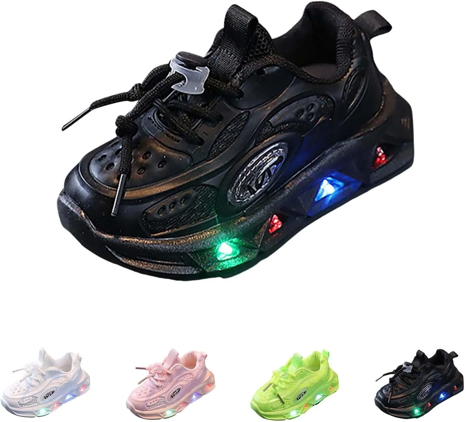 Memory Foam Light Up Sneaker for Toddler Baby Boys Girls Mesh Lace-Up Breathable Led First Walking Sport Shoes Non Slip