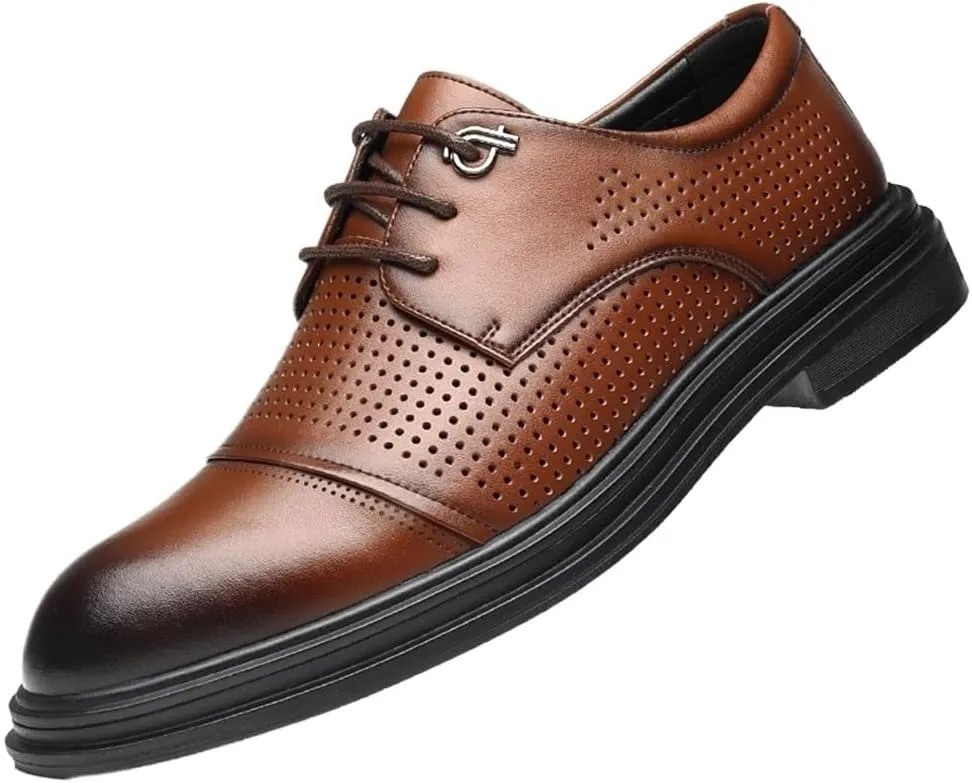Men Breathable Hollow Black Dress Shoes Loafers Men's Microfiber Leather Whole Cut Oxfords Shoes Fashion Dress Formal Tuxedo Shoes