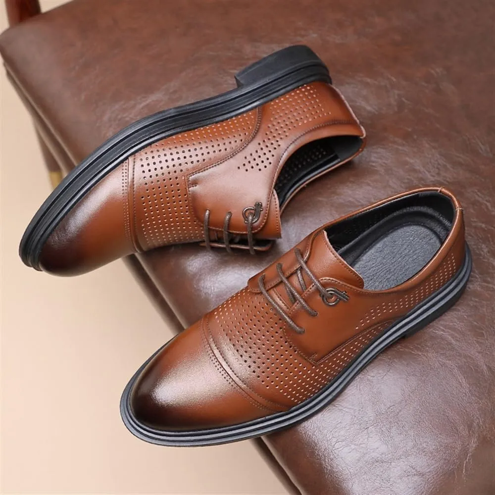 Men Breathable Hollow Black Dress Shoes Loafers Men's Microfiber Leather Whole Cut Oxfords Shoes Fashion Dress Formal Tuxedo Shoes