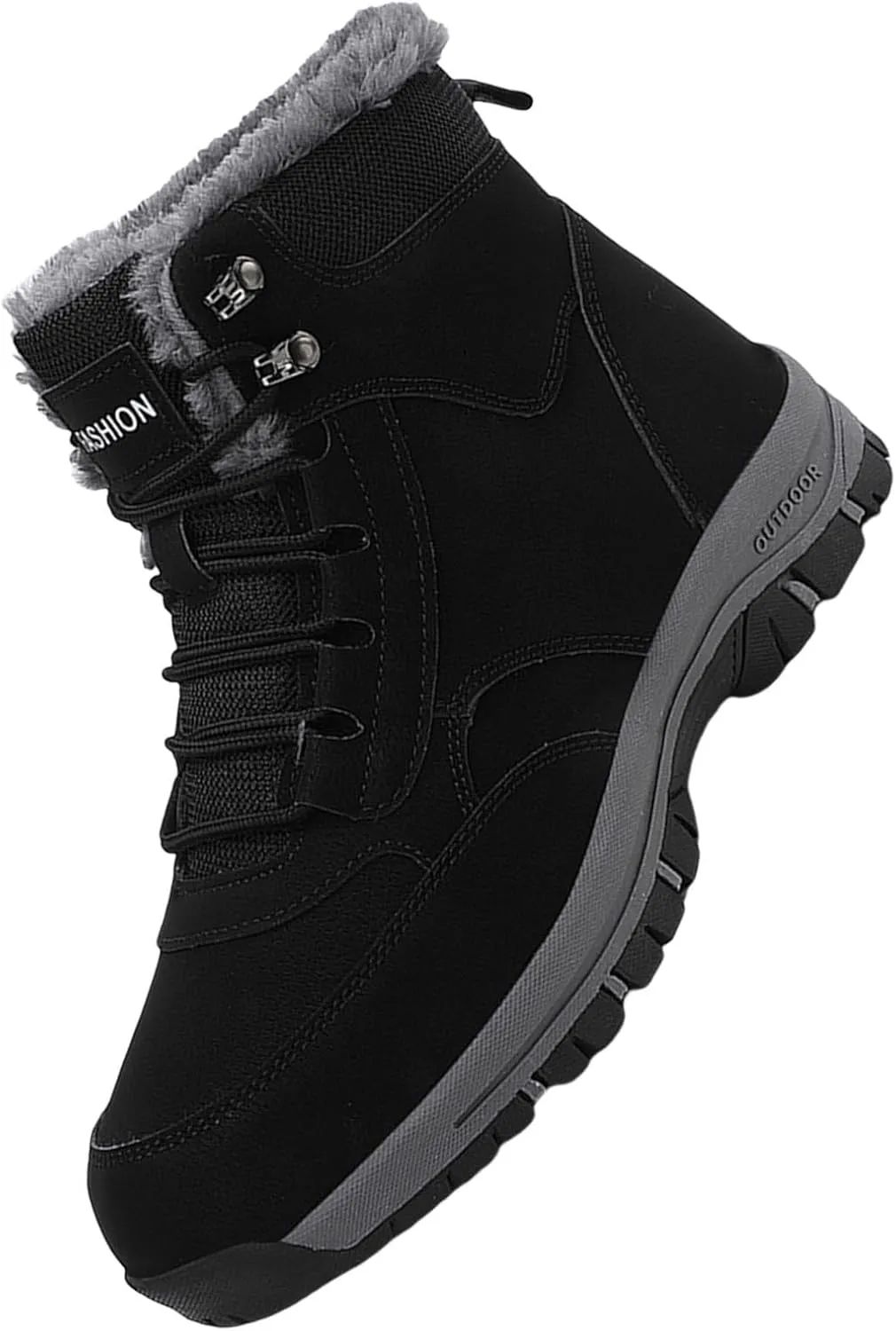 Men Work Boots Steel Toe Hiking Sneakers Warm Fur Lined Womens Safety Toe Shoes Soft Toe Work Botas Soft Toe Non Slip Rubber Sole Hike Grounded Footwear