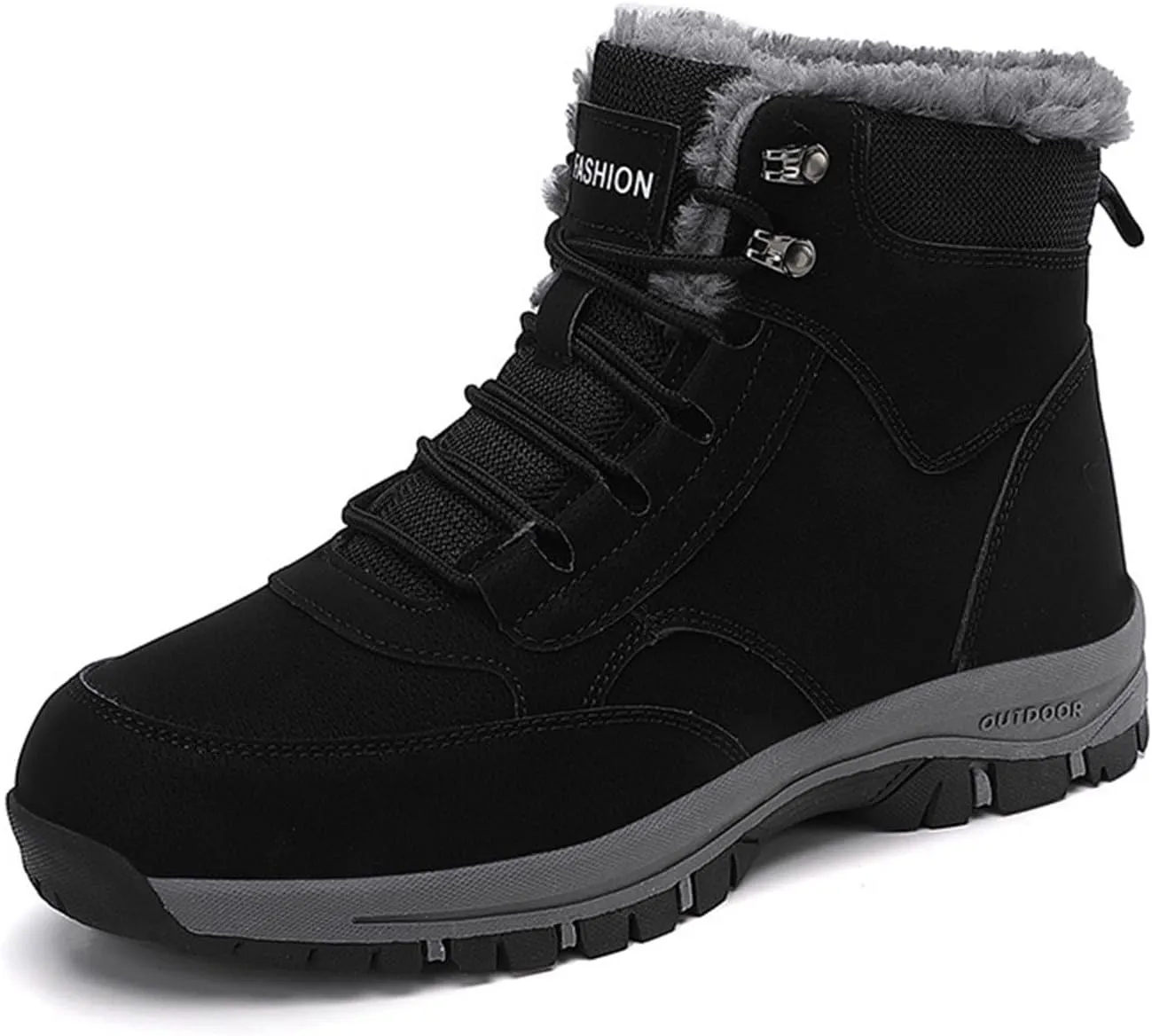 Men Work Boots Steel Toe Hiking Sneakers Warm Fur Lined Womens Safety Toe Shoes Soft Toe Work Botas Soft Toe Non Slip Rubber Sole Hike Grounded Footwear
