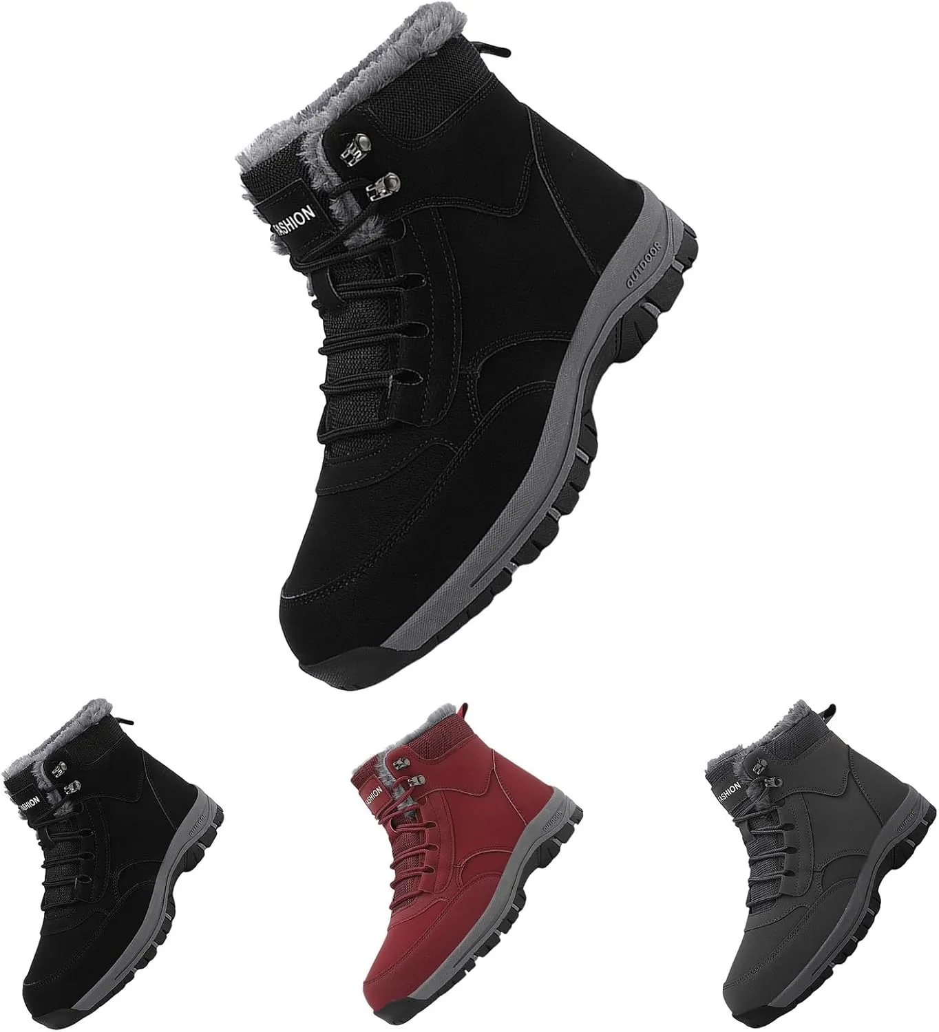 Men Work Boots Steel Toe Hiking Sneakers Warm Fur Lined Womens Safety Toe Shoes Soft Toe Work Botas Soft Toe Non Slip Rubber Sole Hike Grounded Footwear