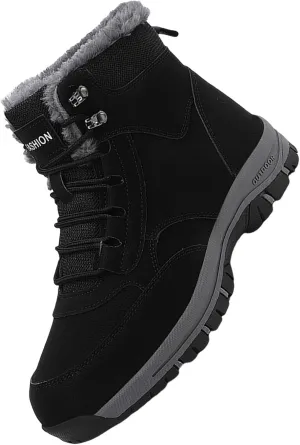 Men Work Boots Steel Toe Hiking Sneakers Warm Fur Lined Womens Safety Toe Shoes Soft Toe Work Botas Soft Toe Non Slip Rubber Sole Hike Grounded Footwear