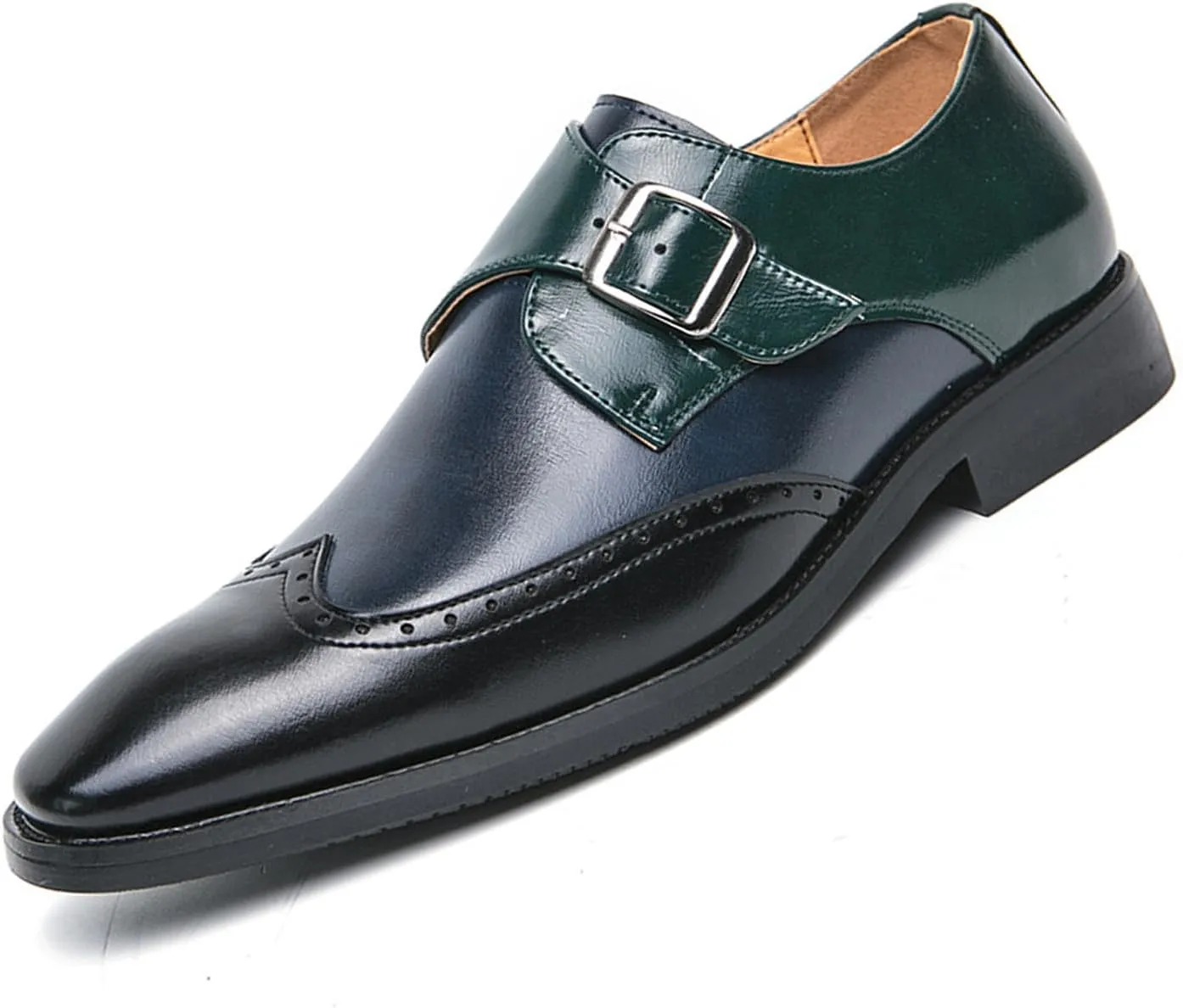 Men's Bullock Monk Strap Oxford Dress Shoes Classic Pointed Toe Luxury Derby Casual Shoes for Office Work Business Fashion