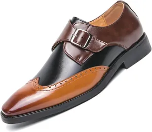 Men's Bullock Monk Strap Oxford Dress Shoes Classic Pointed Toe Luxury Derby Casual Shoes for Office Work Business Fashion