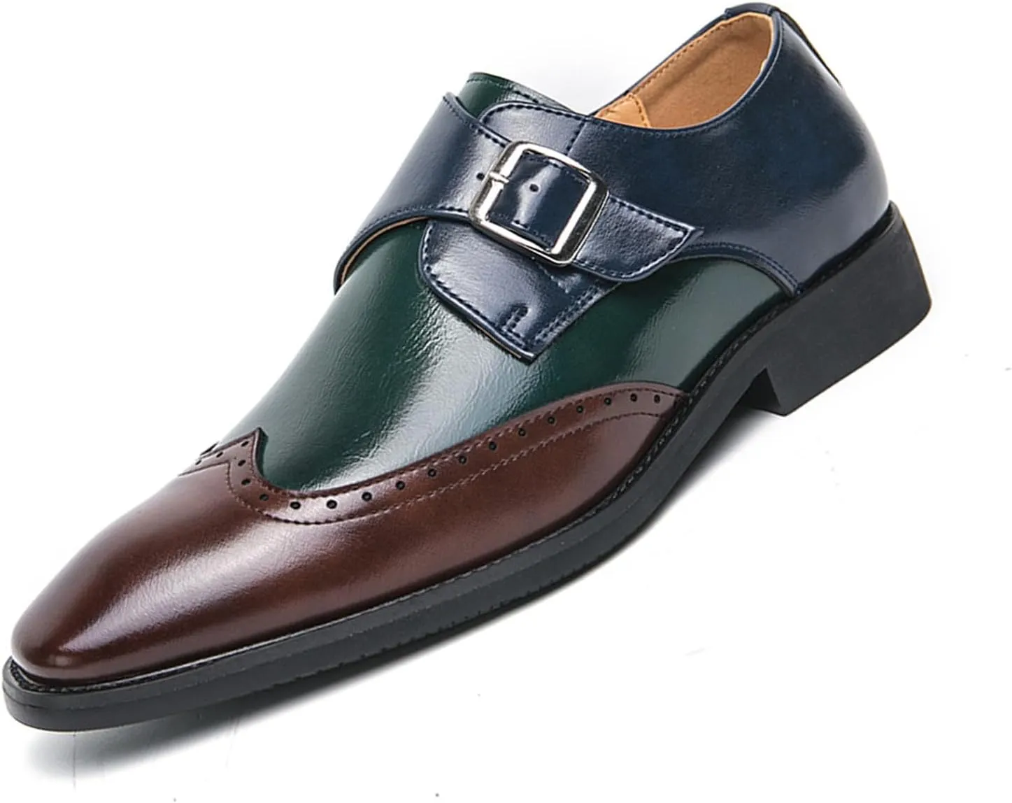 Men's Bullock Monk Strap Oxford Dress Shoes Classic Pointed Toe Luxury Derby Casual Shoes for Office Work Business Fashion