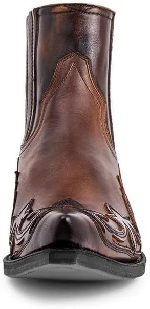 Men's Chelsea Dress Boots Classic Retro Slip On Boots For Men Embroidered Pointed Toe Cowboy Boots High Western Boots