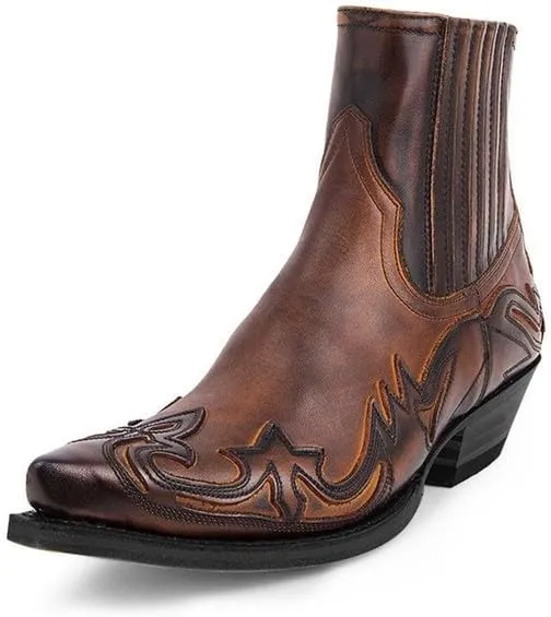 Men's Chelsea Dress Boots Classic Retro Slip On Boots For Men Embroidered Pointed Toe Cowboy Boots High Western Boots