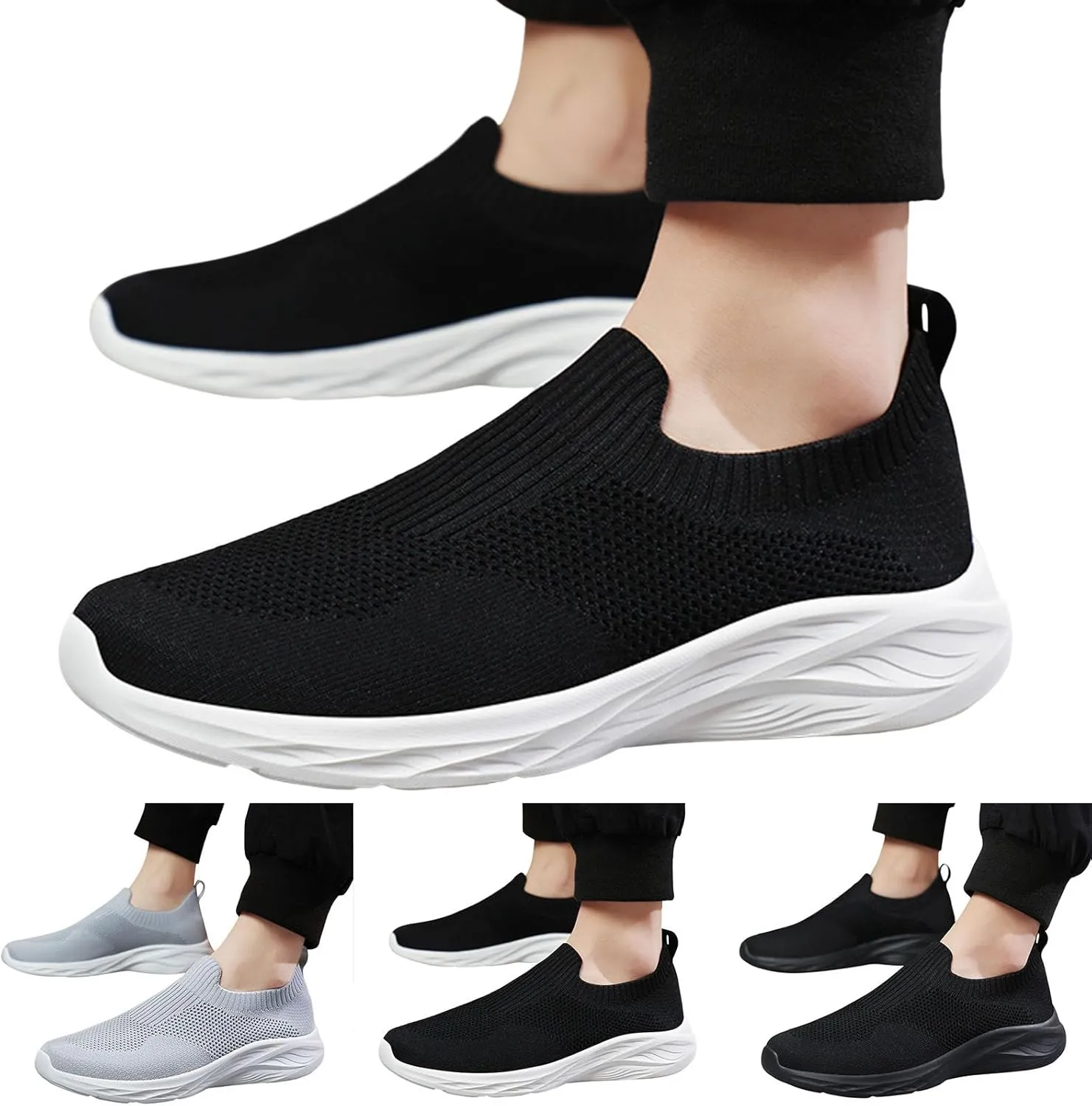 Men's Classic Casual Walking Shoes Casual Sneaker Mesh Breathable Walking Shoe Convenient Elderly Slip On Shoes