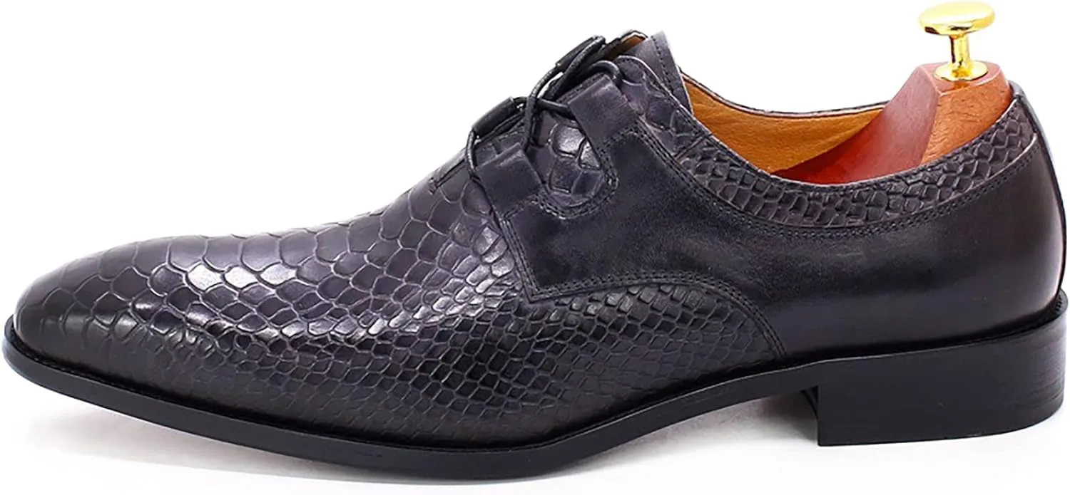 Men's Classic Oxfords Formal Dress Shoes Brogues Derbys Breathable Leather Lace-ups,Grey-38