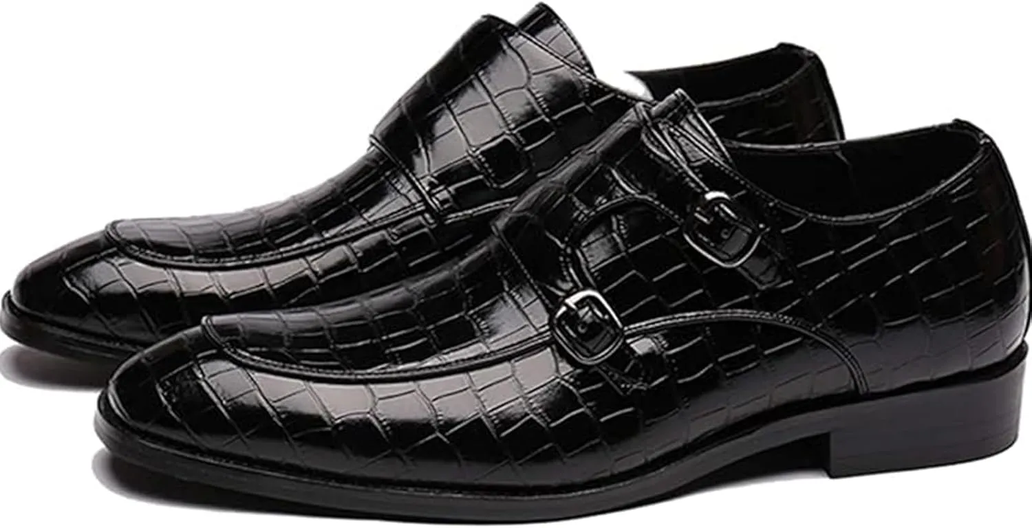 Mens Double Monk Strap Slip On Dress Loafers Leather Oxford Formal Business Casual Comfortable Wedding Shoes