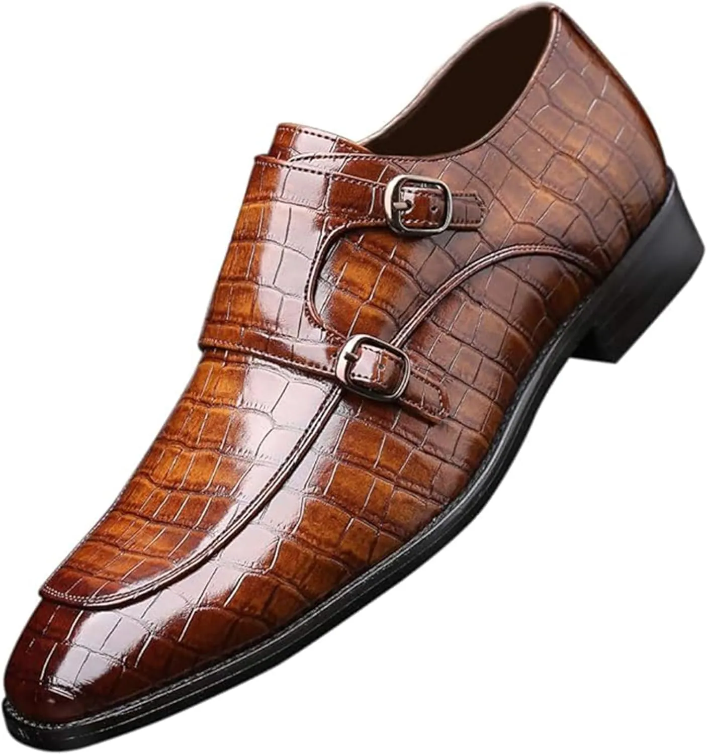 Mens Double Monk Strap Slip On Dress Loafers Leather Oxford Formal Business Casual Comfortable Wedding Shoes