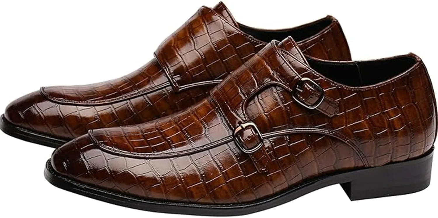 Mens Double Monk Strap Slip On Dress Loafers Leather Oxford Formal Business Casual Comfortable Wedding Shoes