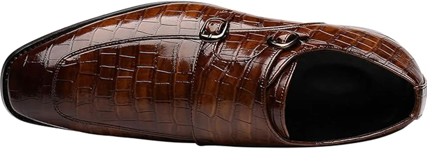 Mens Double Monk Strap Slip On Dress Loafers Leather Oxford Formal Business Casual Comfortable Wedding Shoes