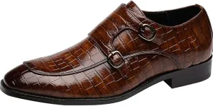Mens Double Monk Strap Slip On Dress Loafers Leather Oxford Formal Business Casual Comfortable Wedding Shoes