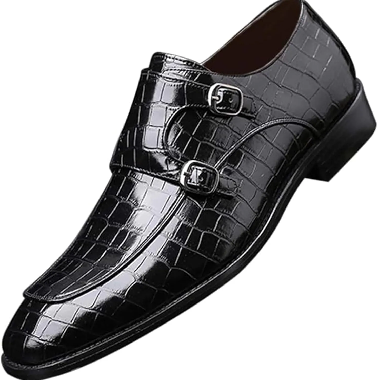 Mens Double Monk Strap Slip On Dress Loafers Leather Oxford Formal Business Casual Comfortable Wedding Shoes