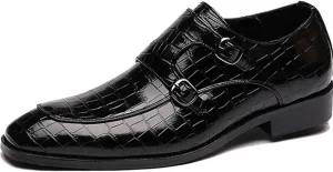 Mens Double Monk Strap Slip On Dress Loafers Leather Oxford Formal Business Casual Comfortable Wedding Shoes