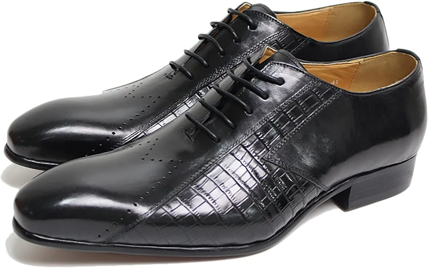 Men's Formal Dress Shoes Classic Oxfords Brogues Derbys Breathable Leather Lace-ups,Black-40