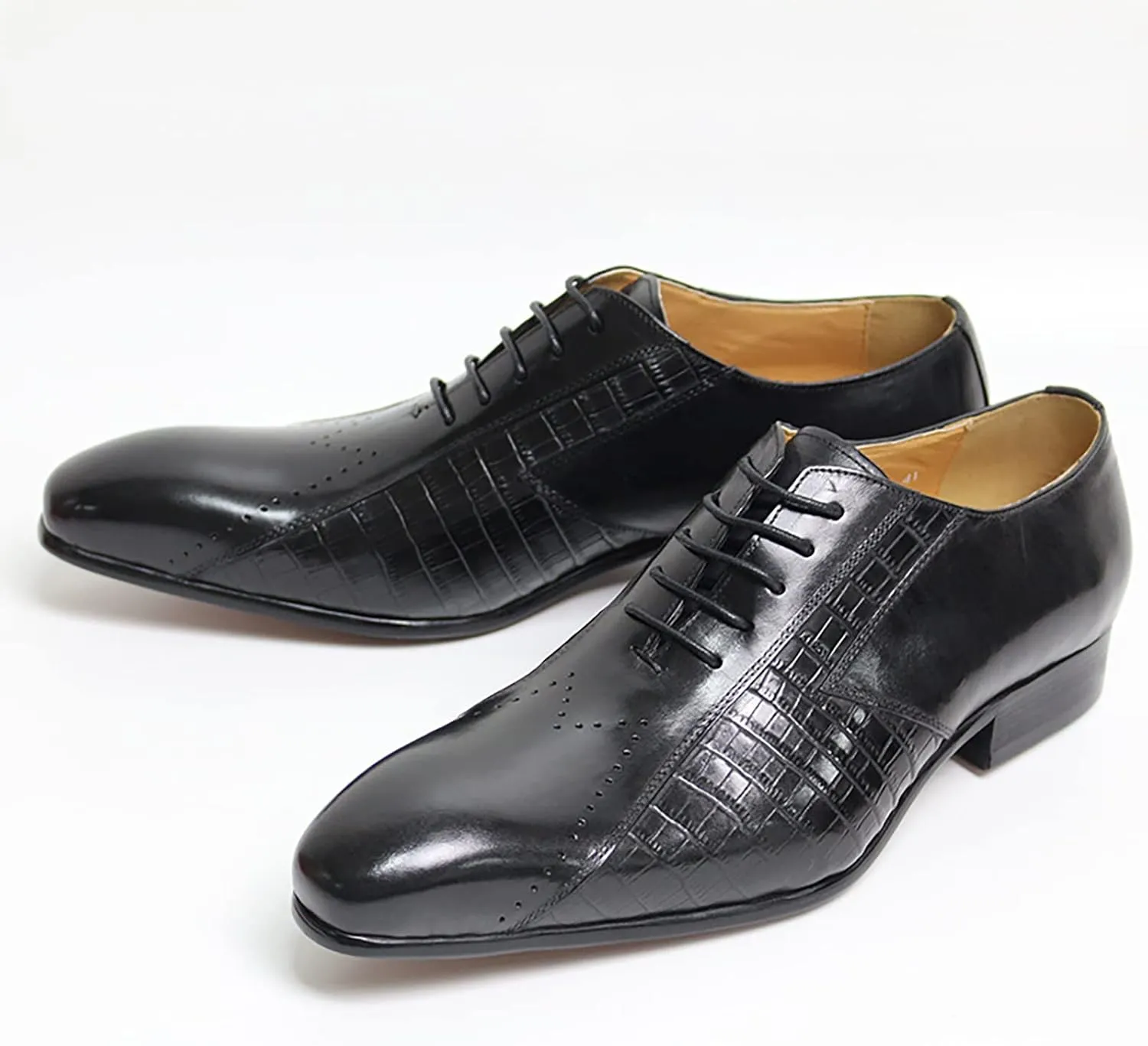 Men's Formal Dress Shoes Classic Oxfords Brogues Derbys Breathable Leather Lace-ups,Black-40
