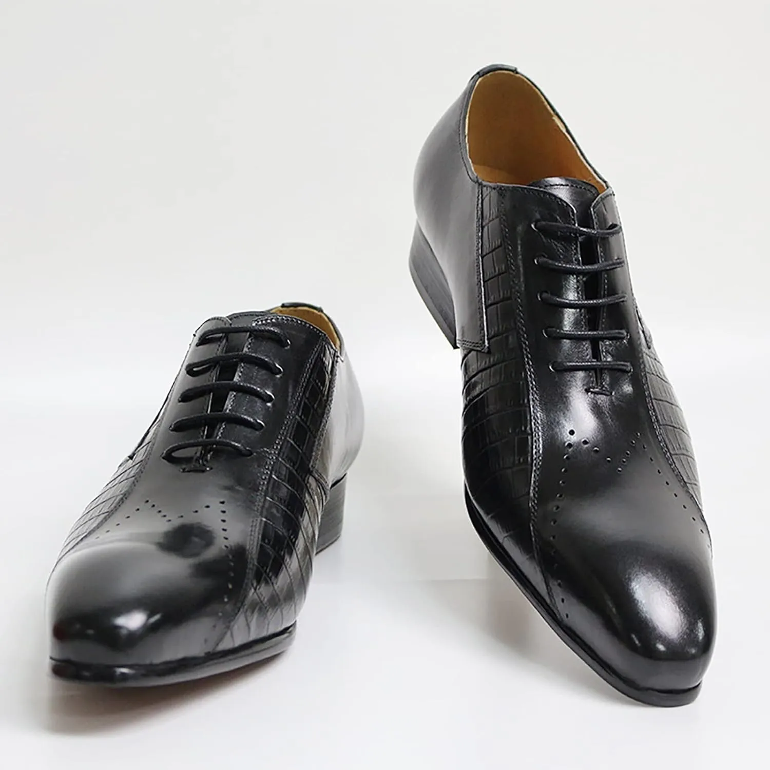 Men's Formal Dress Shoes Classic Oxfords Brogues Derbys Breathable Leather Lace-ups,Black-40