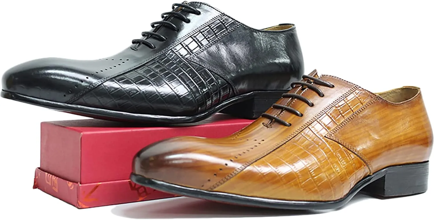 Men's Formal Dress Shoes Classic Oxfords Brogues Derbys Breathable Leather Lace-ups,Black-40