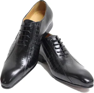 Men's Formal Dress Shoes Classic Oxfords Brogues Derbys Breathable Leather Lace-ups,Black-40
