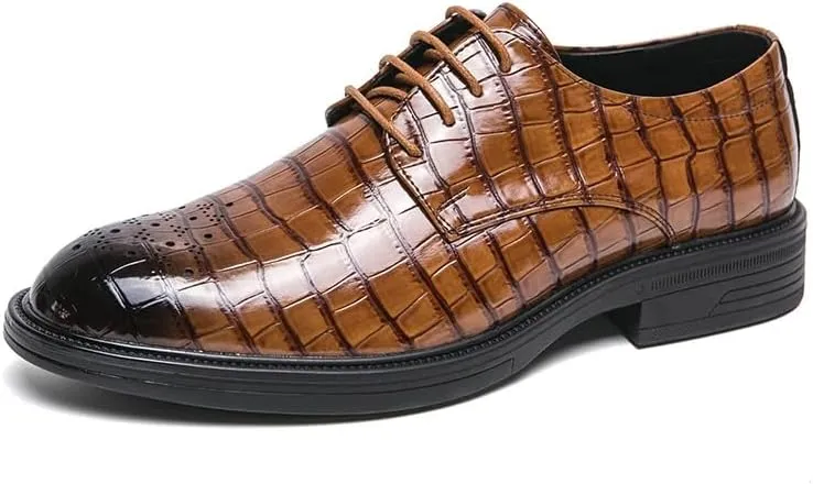 Men's Genuine Leather Oxford Shoes - Retro Pointed Chunky Heel Non-Slip Business Dress Shoes for Men