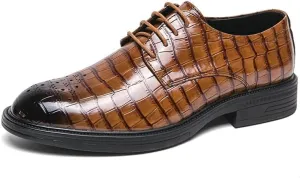 Men's Genuine Leather Oxford Shoes - Retro Pointed Chunky Heel Non-Slip Business Dress Shoes for Men