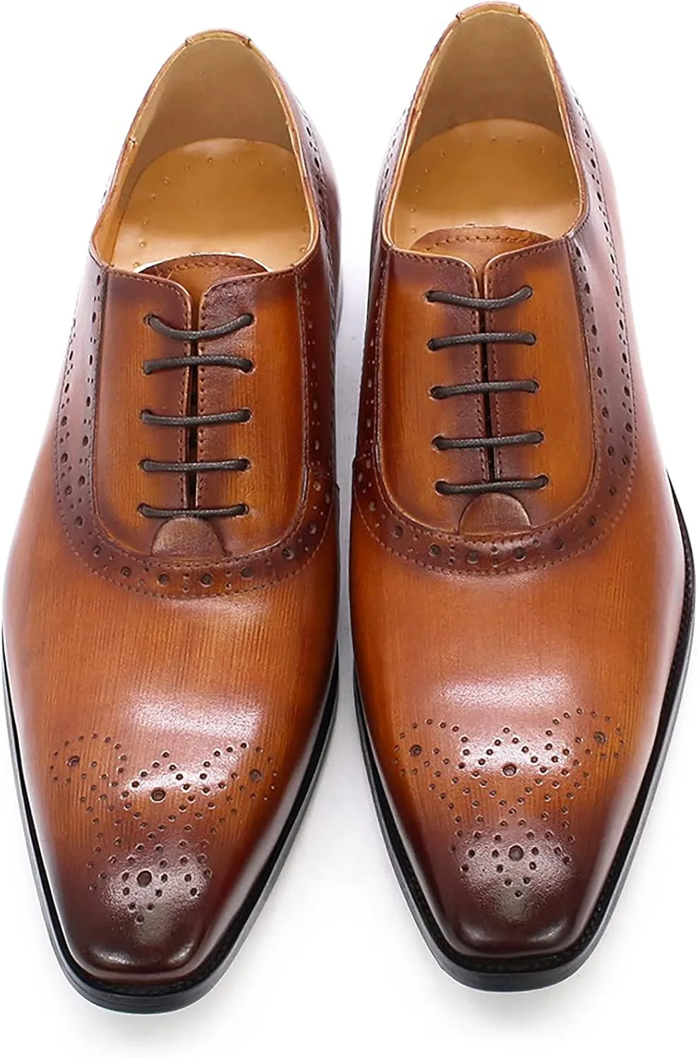 Men's Lace-up Brogues Casual Oxfords Formal Derbys Breathable Leather Dress Shoes,Brown-40
