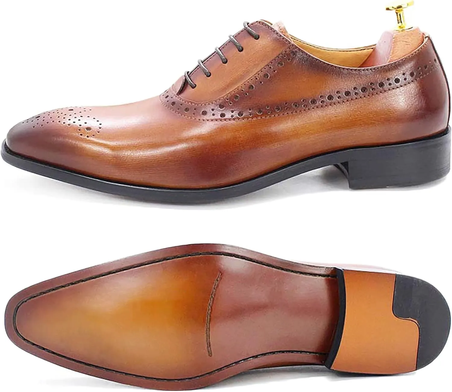 Men's Lace-up Brogues Casual Oxfords Formal Derbys Breathable Leather Dress Shoes,Brown-40