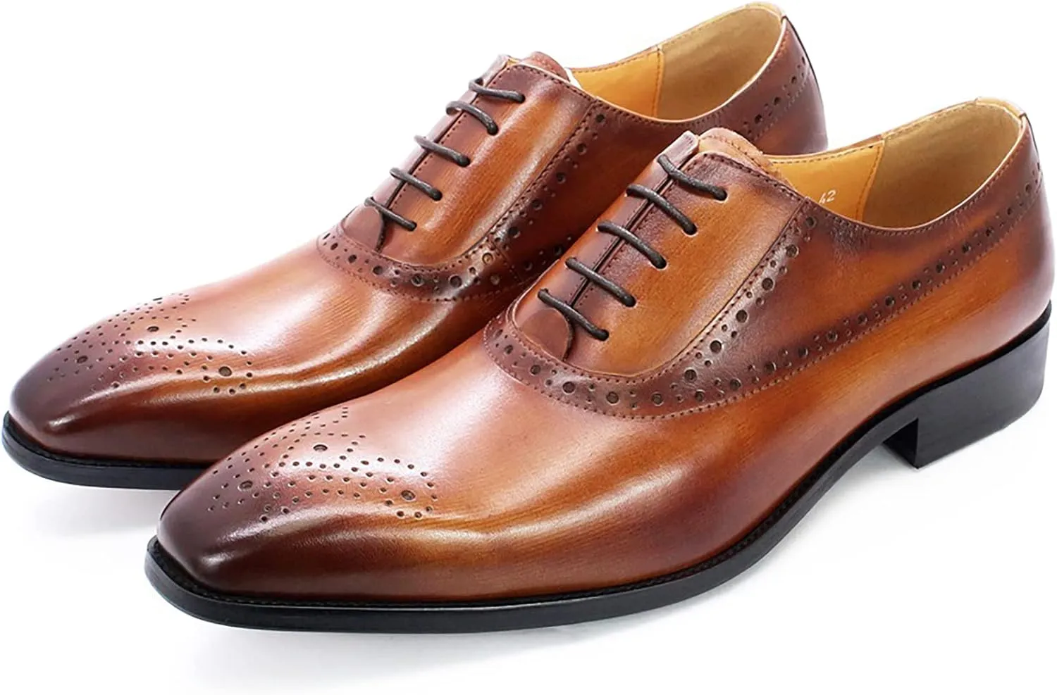 Men's Lace-up Brogues Casual Oxfords Formal Derbys Breathable Leather Dress Shoes,Brown-40