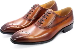 Men's Lace-up Brogues Casual Oxfords Formal Derbys Breathable Leather Dress Shoes,Brown-40
