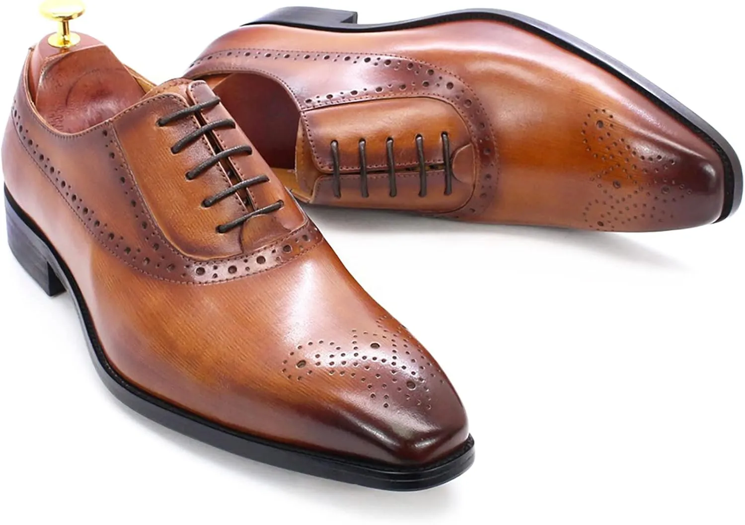 Men's Lace-up Brogues Casual Oxfords Formal Derbys Breathable Leather Dress Shoes,Brown-40