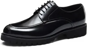 Men's Lace-Up Shoes, Derbys Handmade Genuine Leather Shoes Business Casual Formal Shoes Thick Sole Low Top Gentleman Comfortable Breathable Shoes, 41 EU,Black