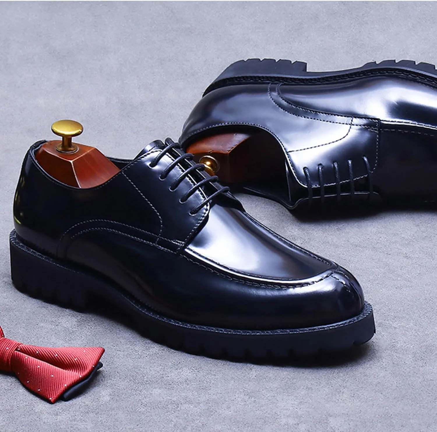 Men's Lace-Up Shoes, Derbys Handmade Genuine Leather Shoes Business Casual Formal Shoes Thick Sole Low Top Gentleman Comfortable Breathable Shoes, 41 EU,Black